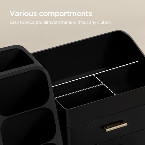 Image of HBlife Cologne Organizer for Men Makeup Organizer with Brush Holder for Vanity, Large Plastic Bathroom Countertop Organizer Skin Care Storage, Fathers Day Gift for Dad Husband, All Black