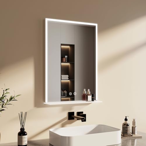 EMKE Badspiegel mit Beleuchtung 50x70cm, Badezimmerspiegel mit Ablage,...