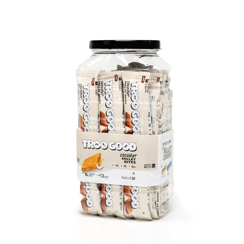 Image of TROOGOOD Coconut Millet Chikki | Iron & Fiber Rich, High-Energy Jaggery Snack Bars | No Preservatives Or Colors | Barfi | Chikki | Jar Of 50Pcs, 15 Gram Each