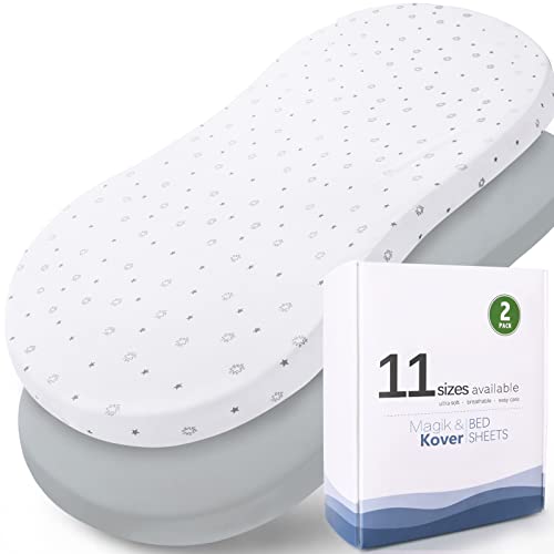 Image of Bassinet Sheets 2 Pack 18" x 30" - Fit for Halo BassiNest Swivel, Glide | Flex Sleeper, 4moms Mamaroo Sleep Bassinet, Baby Boy/Girl, Ultra Soft & Super Stretchy, Grey & White Star