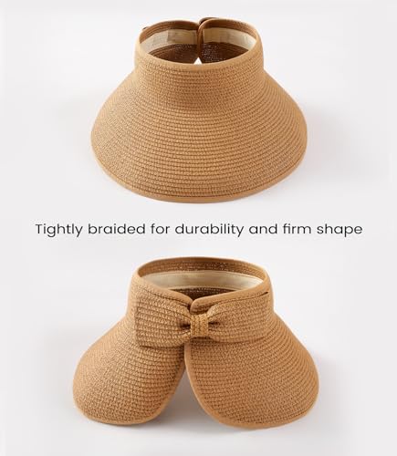 Image of Beach Sun Straw Hats for Women, UPF 50+ UV Sun Protection Wide Brim Summer Straw Hat Foldable Packable Roll up Cap
