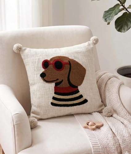 Image of Embroidered Cool Pubby /Dog Cushion Cover 16 x 16 Inches or 40x40 cms Cotton Fabric Cushion Covers for Sofa Set /Diwan Beds, Sofa Throw Pillow Cover only, Set of 1 Pc