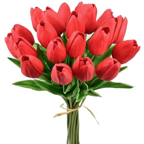 Mandys 20pcs Artificial Red Tulips