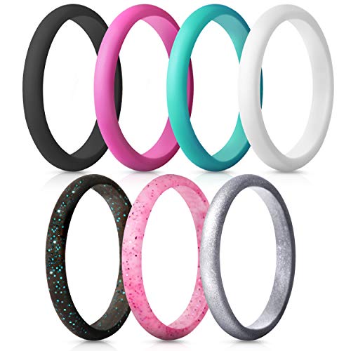 ThunderFit Women's Thin and Stackable Silicone Rings Wedding Bands - 2.5mm Width - 1.8mm Thick