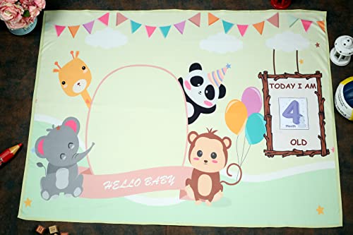 Image of NEW COMERS Milestone Cotton Baby Blanket & Props for Monthly Photoshoot, New Born Babies Soft Swaddle with 1-12 Month Cards, Ac Room Blanket for Summer /Winter /Multiuse, TC(150 /300) 135x115 cm - 404