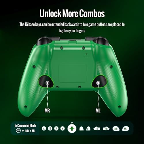 Image of BETMI Wireless Controller Compatible with Xbox|PC, Built-in Audio Jack | Built-in Audio Jack /Macro /Turbo /Hall Effect Joysticks /2.4GHz Dongle, Compatible with Xbox One, Series X /S (Green /Black)