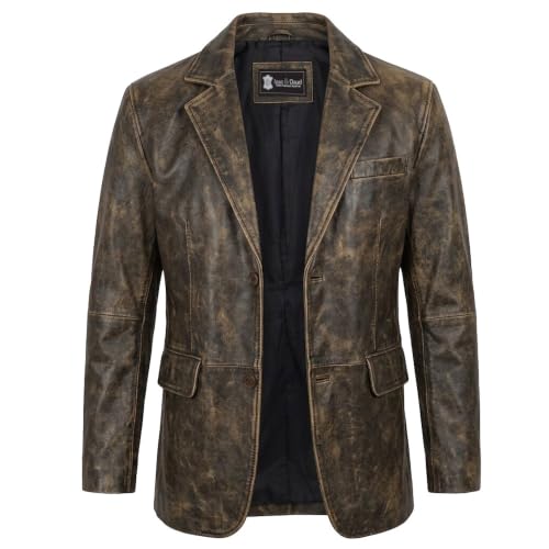 Image of Isaac & David Chicago Lambskin Genuine Casual Wear Leather Blazer Sport Coat Classic Button Closure for Men 2 Button Coat
