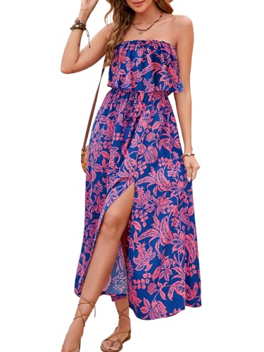 Image of Women's Ruffle Floral Maxi Summer Casual Dress Off Shoulder Wedding Guest Slit Hem Beach Prom Dresses