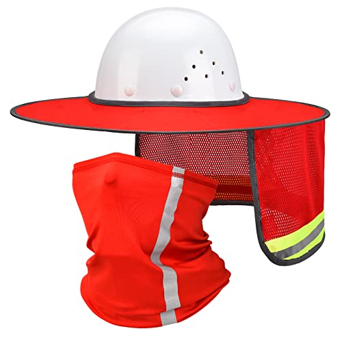 Satinior 2 Pieces Hard Hat Sun Shade Neck Protection High Visibility Full Brim Mesh And Gaiter Bandana Face Covering Scarf For Accessory (Red) #TOP6