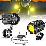 Motorcycle Auxiliary LED Light Driving Spotlights White/Amber Fog Lights with Mount Brackets Wire Harness Waterproof Offroad Work 60W Driving Lamps