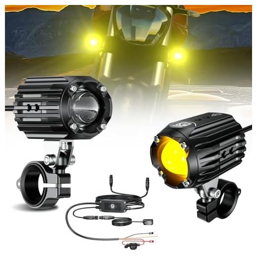 Motorcycle Auxiliary LED Light Driving Spotlights White/Amber Fog Lights with Mount Brackets Wire Harness Waterproof Offroad Work Lights Compatible with Motorcycle J-eep Car Truck 60W Driving Lamps