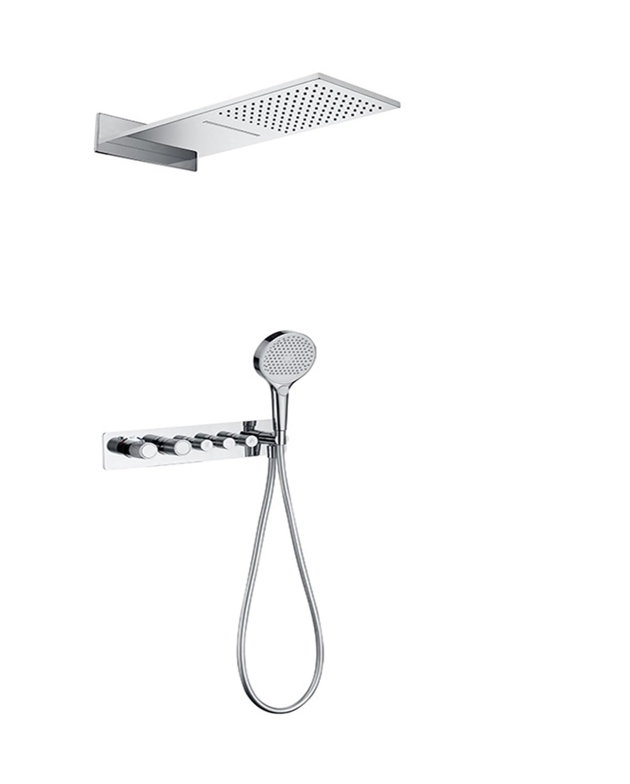 Czarny termostatyczny system prysznicowy do łazienki, biały mosiężny ścienny wbudowany chromowany zestaw do wanny i prysznica AH3063(Black White B)