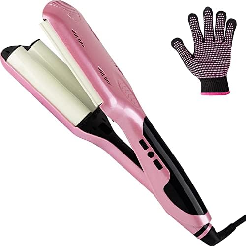 3 Barrel Hair Waver, 1 Inch Dual Voltage Hair Crimper for Women, Professional Crimper Hair Iron, Wavy Curling Iron, Ceramic Hair Waver with LCD Display, Temp Adjustable Hair Deep Waver Beach Waver