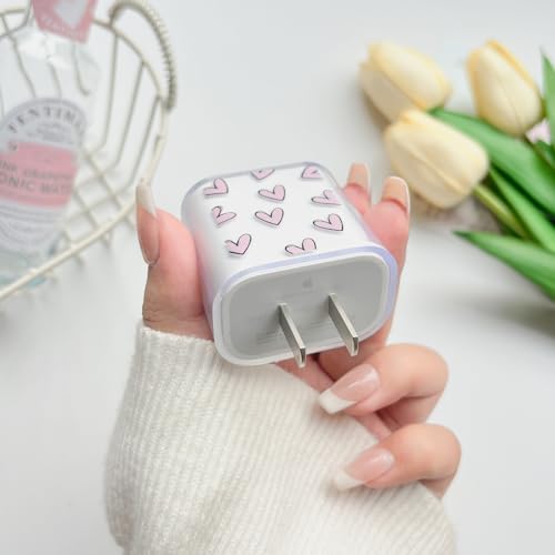 Protector de cable iPhone 20W transparente con corazones morados 3