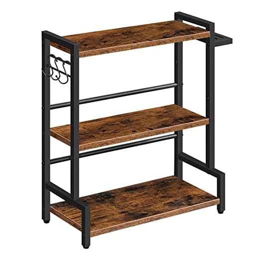 HOOBRO Kruidenrek, Keukenrek met 3 haken, Kruidenstandaard met messenhouder, Bureau-organizer, Verstelbare poten, Voor eetkamer, Keuken, Badkamer, donkerbruin-zwart EBF01TL01