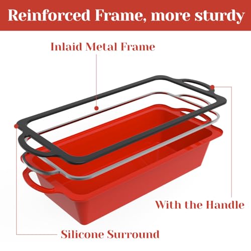 CAKETIME Silicone Bread Loaf Pan, Metal Reinforced Frame Nonstick BPA Free 9.9x4.8x2.3 inch Loaf Pan for Homemade Loaf, Bread, Meatloaf,Cake - Image 3