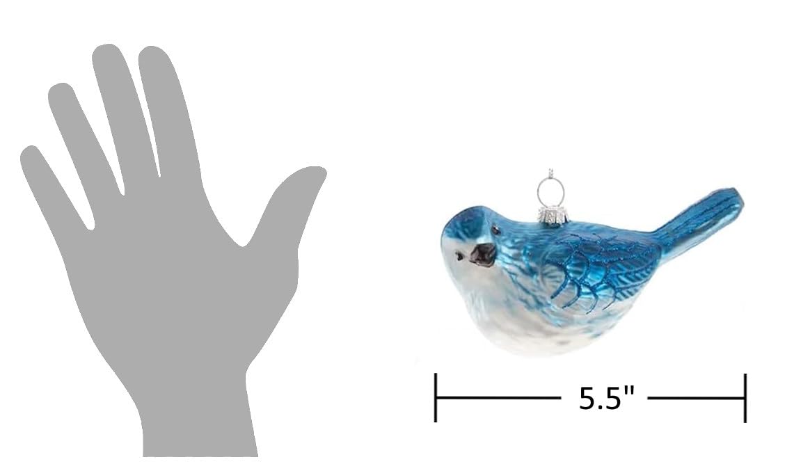 The Bridge Collection Blue Bird Ornaments – Set von 3 – Glas glitzernde Bluebird Ornamente für Urlaubsdekoration – Blauer Vogel Weihnachtsbaumschmuck