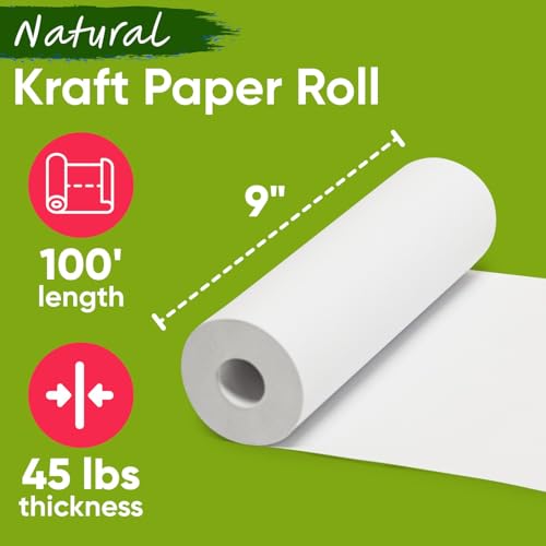 Paclord 9\" x 1200\" USA-Made White Kraft Paper Roll, 45 Lbs/66 GSM Thickness, American Quality Colored Roll Paper for School, Bulletin Board, Crafts - Odorless, Non-Toxic, Safe for Kids
