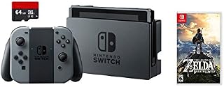 Nintendo Switch 3 items Game Bundle:Nintendo Switch 32GB Console Gray Joy-con,64GB Micro SD