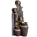 Grepatio Outdoor Water Fountain, Garden Waterfalls Fountains with LED Lights, 6 Tier Modern Indoor/Outdoor Floor Standing Water Fountain for Garden, Patio (10.6"(L) x 19"(W) x 39.3"(H))