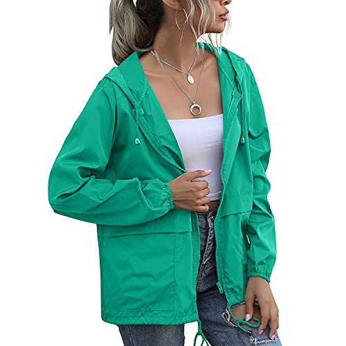 Pesion Women's Waterproof Raincoat Lightweight Rain Jacket Hooded Windbreaker Lake Green Xxl #TOP18