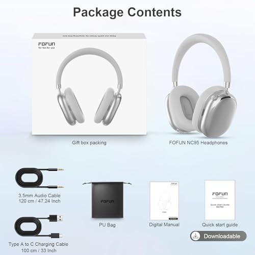 FOFUN NC95 Hybrid Active Noise Cancelling Headphones with Knob Control, 120H Playtime Over Ear Headphones Wireless Bluetooth 6.0, App Control, Hi-Res Audio, Comfort Fit, Clear Calls for Travel/Workout