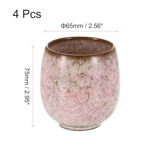Sourcing Map Set of 4 Chinese Ceramic Teacups - 5.75oz Traditional Gong Fu Tea Set, No Handle Japanese Style Small Cups for Coffee, Tea, and Wine, Light Pink - Image 2