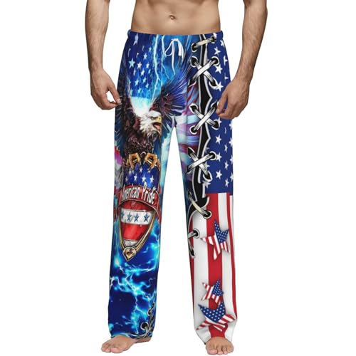 BolAurp American Flag Mens Pajama Pants for Men American Flag Eagle Men's Pajama Bottoms for Men Ultra Lightweight Pjs Bottoms Sleepwear Bottom Sleep Lounge Pants with Pocket Drawstring XL
