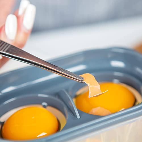 Deluxe 4-In-1 Egg Separator Set - Double Egg White Separator With Built-In Egg Cracker, Food Container Plus Lid, And Egg Shell Tweezer - Easily Crack, Separate, And Store Eggs Without Mess - Grey #TOP3