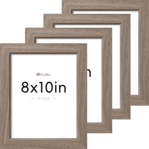 KissNow 8x10 Picture Frame 4 Pack, Walnut Solid Wood Photo Frame with Glass