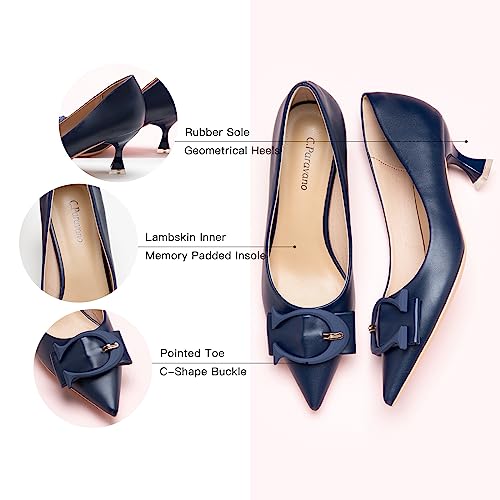 C.Paravano Women's Navy Pointed Toe Kitten Heels with C Buckled Pumps,Size 6.54