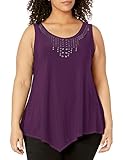 Star Vixen Women's Plus-Size Plus-Size Sleeveless Hanky Hem Grommet Stud Detail Top Shirt, Plum Solid, 3X