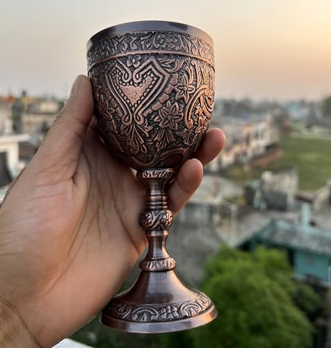Morcomart Handmade Brass Wine Chalice Goblet – Artisanal Craftsmanship, Antique Vintage Design – Elegant Cups for Wedding, Church, Festive Events (Copper Antique) - Thumbnail 7