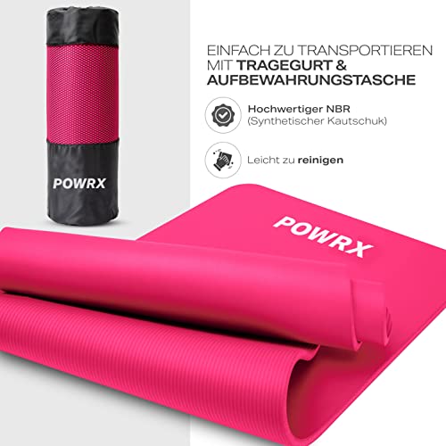 POWRX Gymnastikmatte I Yoga-Matte (Pink, 190 x 60 x 1.5 cm) inkl. Trageband + Tasche + GRATIS Übungsposter I Hautfreundliche Sportmatte Fitnessmatte rutschfest Phthalatfrei – Bild 4