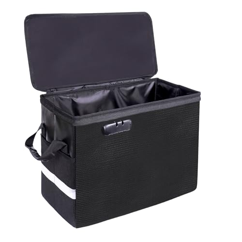 Fireproof Comic Book Storage Box 16" X 7.7" X 11.4",Fireproof & Water-Resistant Comic Document Box with Zipper & Lock & Reflective Strip