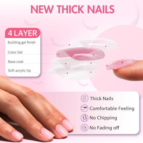 KXAMELIE Glossy Pink Press On Nails Short Square Coffin Nails With Colorful Swirls Design for Summer Manicure,24 pieces - Image 5