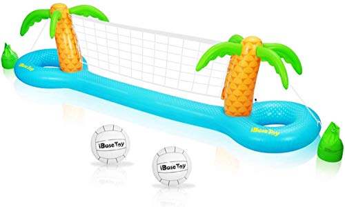 iBaseToy Inflatable Pool Volleyball Game Set with Adjustable Net and 2 Balls- Floating