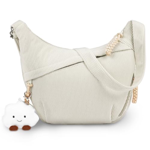 Aucuu Crossbody Bag Damen Umhängetasche, Halbmond Crossbody Bag, Cord Tasche Casual Schultertasche, Hobo Halfmoon Bag mit Verstellbarer Schultergurt, Bauchtasche Damen für Arbeit Reisen Alltag