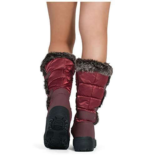 Women's Waterproof Warm Fur Lined Cold Weather Snow Rain Boots Premium Wine Nylon SIZE6.5