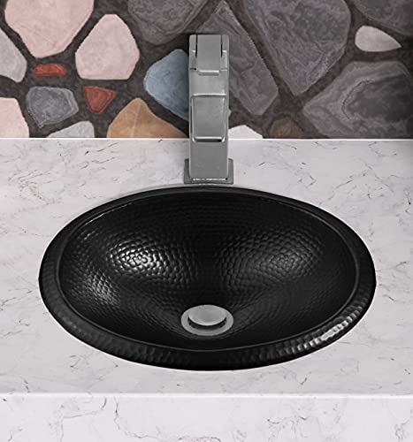 Monarch Abode 19103 Matte Black Hand Hammered Oval Drop-In Bathroom Vanity Sink thumb #1