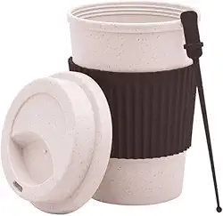 Copo Reutilizável Para Café 450ml em Bambu Ecológico com Tampa, Mexedor e Capa Protetora