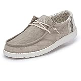 Hey Dude Men's Wally Linen Natural Khaki Size 12 | Men’s Shoes | Men's Lace Up Loafers | Comfortable & Light-Weight