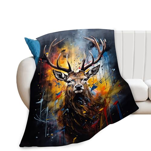 Zltegako Hirschdecke, Jagddecke, Jagdsachen, Geschenke für Männer, Jäger, Frauen, Erwachsene, Fleece-Flanelldecke, Plüsch-Bettwäsche für Couch, Sofa, Schlafzimmer, Dekoration, 127 x 152 cm