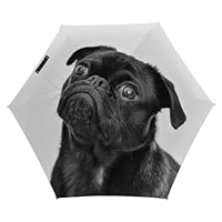 Dgsxynth Folding Umbrella, Cute Black Pug Dog Umbrella,5 Fold Travel Umbrella for Windproof, Rainproof