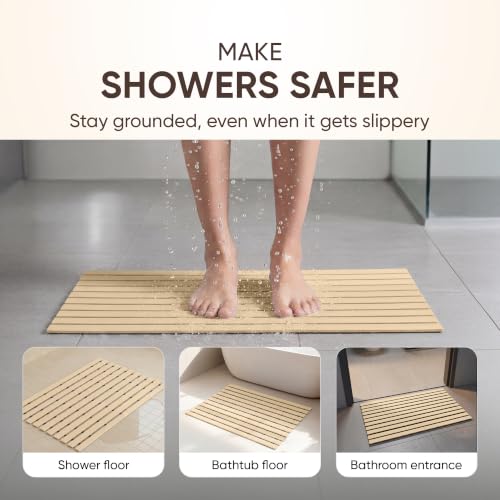 Image of Frido AeroDry Bath Mat, Premium Anti-Slip Bathroom Mat with Firm Grip, Fast-Drain Design & Gentle Massage Texture, Non-Slip PVC Shower Mat for Bathroom Floor - Beige Sand