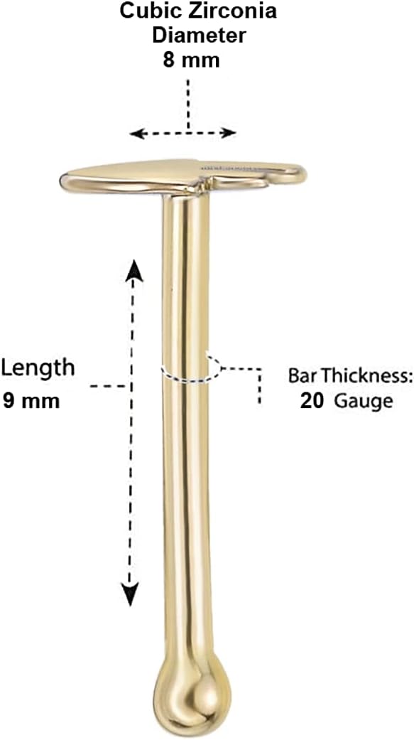 Lavari Jewelers 20 Gauge Straight Bone, L-Shaped or Curved Screw Hamsa Nose Stud for Women - 14k Yellow Gold Nose Ring - Unisex Stud Hypoallergenic Nostril Piercing Jewelry - 20G Body Piercing for Men