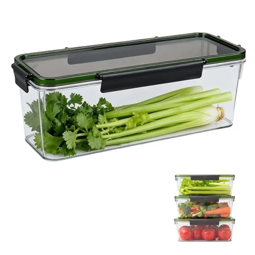 Stitokg Upgraded Celery Keeper for Refrigerator – 3cm Deeper, BPA-Free Vegetable Storage Container with Reinforced Locking Lid, Durable PP Bin for Fresh Celery, Carrots & Cucumbers