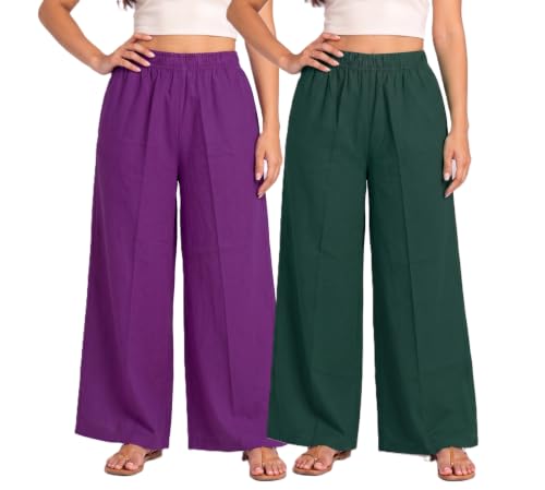 Image of Plaazo Women's Cotton Palazzo | Wide Leg Palazzo for Women | Soft Breathable High Waist Bottom Wear | Comfortable Casual, Office, Travel for Women