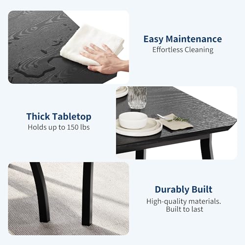 GAOMON Dining Table Set for 2, 3 Piece Small Kitchen Table and 2 Upholstered Chairs with Metal Frame & Wood Grain Tabletop for Small Space, Apartment, Kitchen, Dining Room, Black