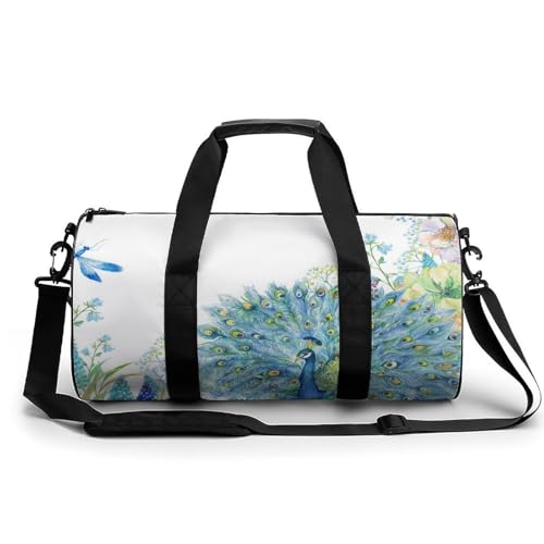 Sac de gym paon libellule fleuri robuste contre le désordre en voyage